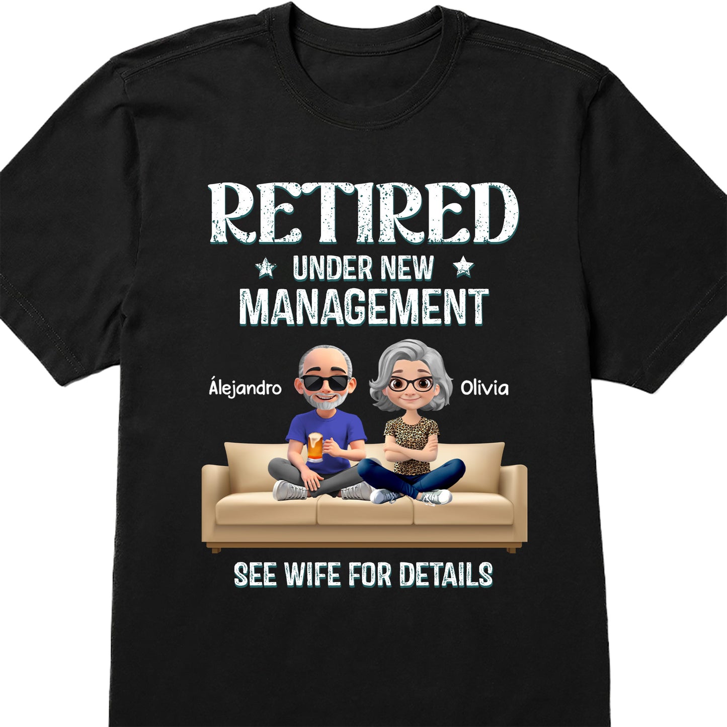 Retired Under New Management See Wife For Details, Couch and Cartoon Couple
