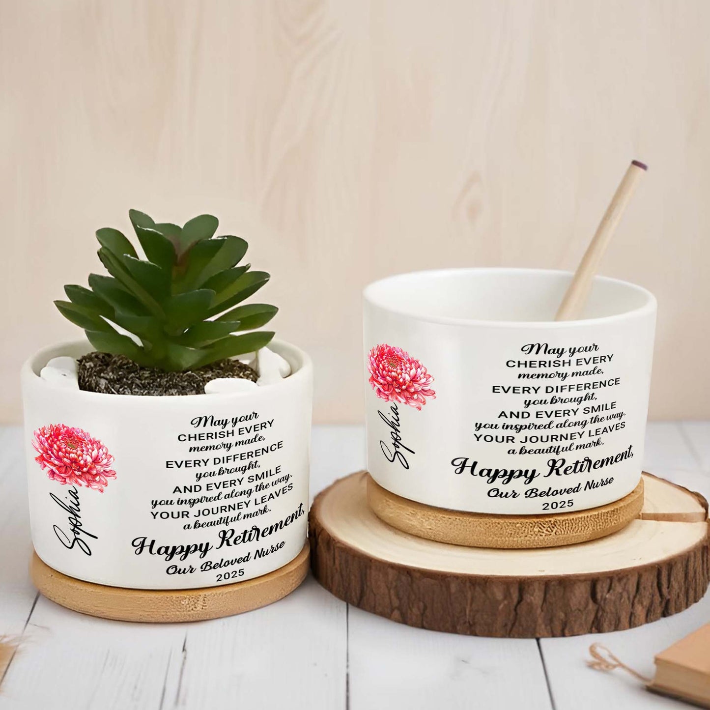 Happy Retirement, Flower - Personalized Ceramic Plant Pot - RETIRE011_CEP