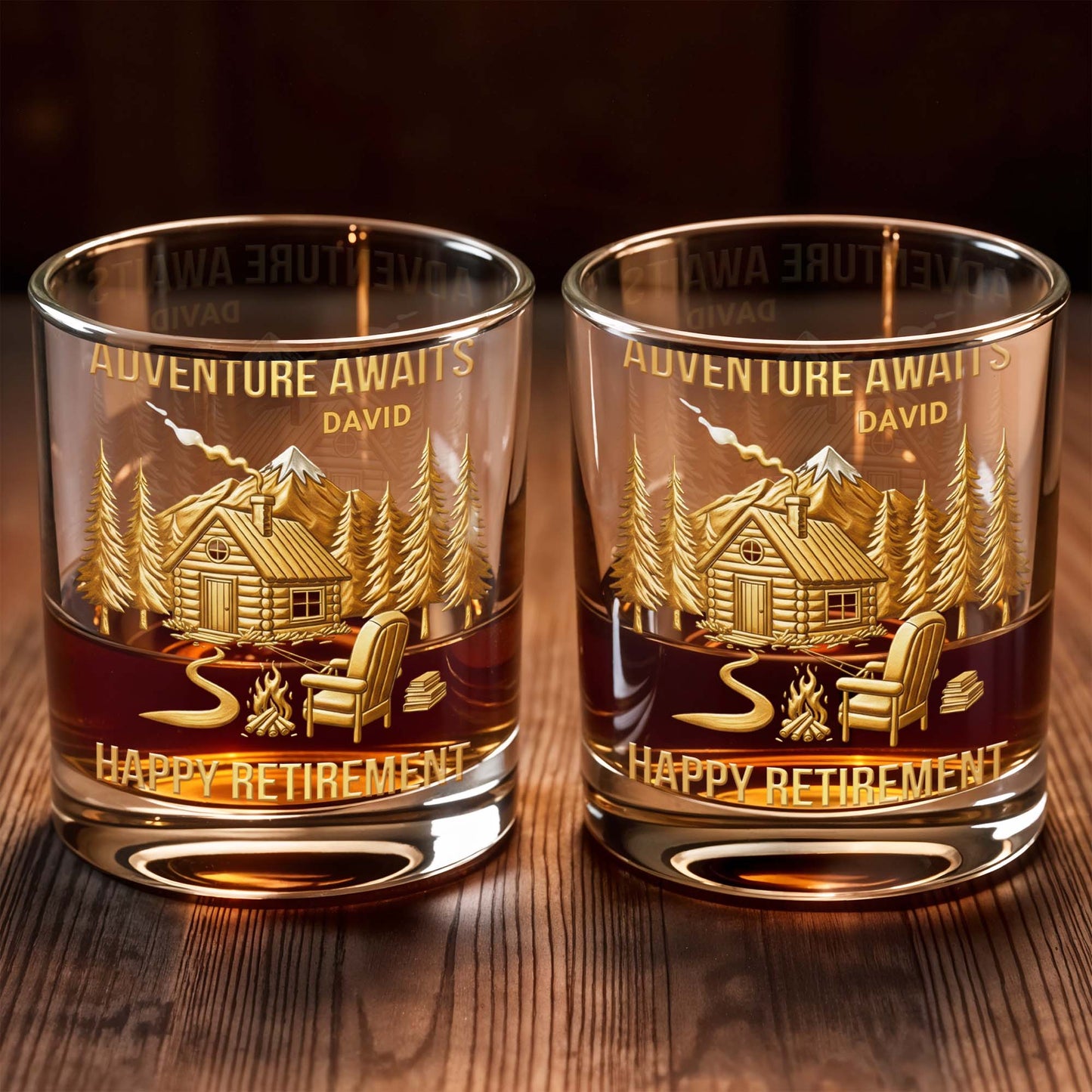 Adventure Awaits, Happy Retirement, Cabin And Trees