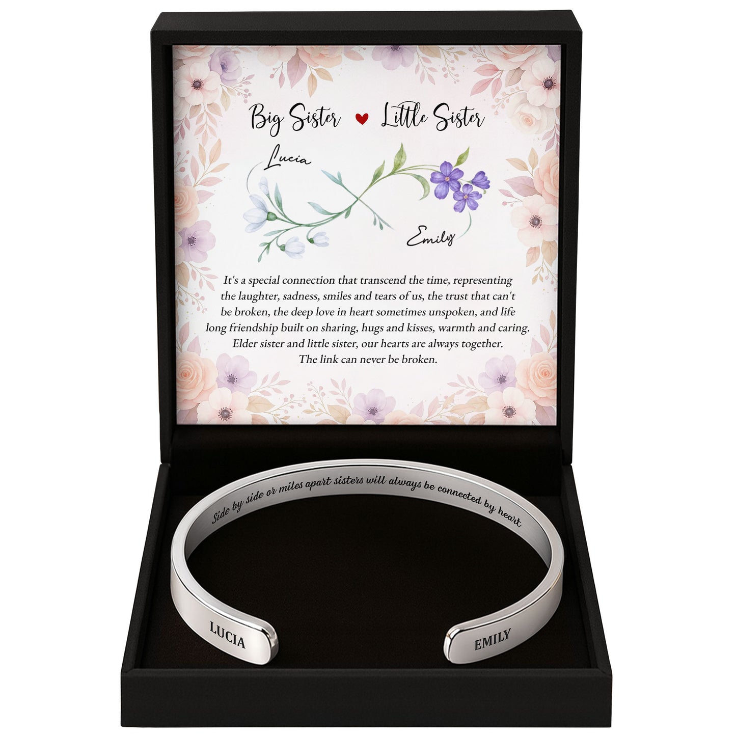 Side By Side Or Miles Apart, Sisters Connected By Heart, Flowers