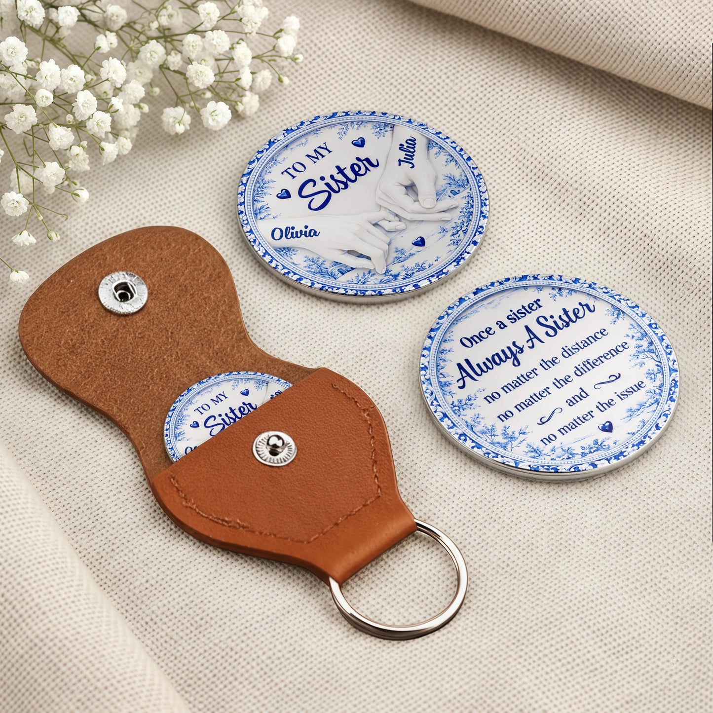 To My Sister Once A Sister Always A Sister Pinky Swear Blue Willow Pattern - Personalized Custom Pocket Hug - SIS014_HTOK