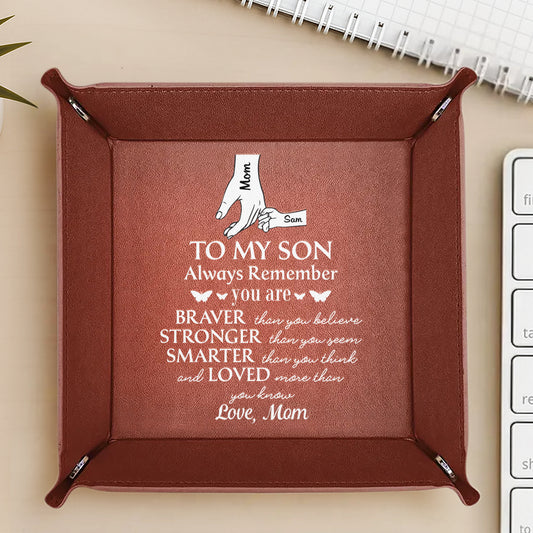 To My Son Always Remember, Hands and Hearts - Personalized Leather Valet Tray - SON051_LTRAY