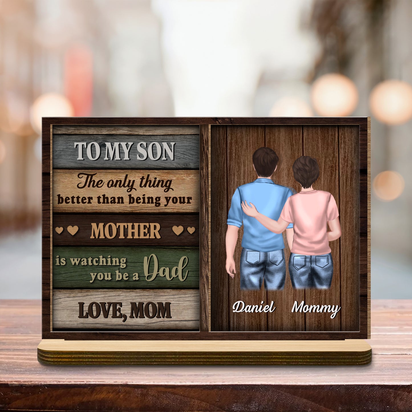 To My Son, Watching You Be a Dad, Wood Plaque - Personalized Custom 2-Layer Wood Plaque With Flat Base - SON056_WPLA