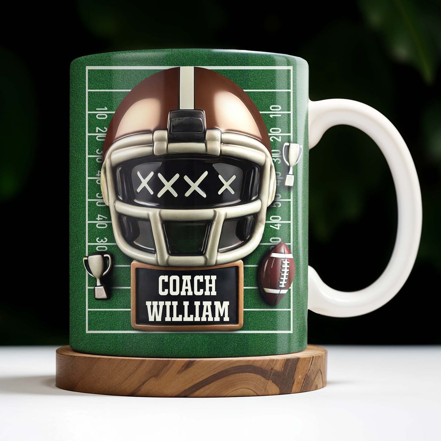 Celebrate the Best Coach with this Football Helmet, Football and Trophy