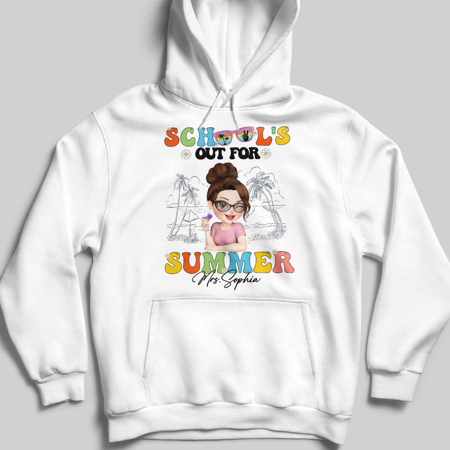 School's Out For Summer With Palm Trees And Sunglasses