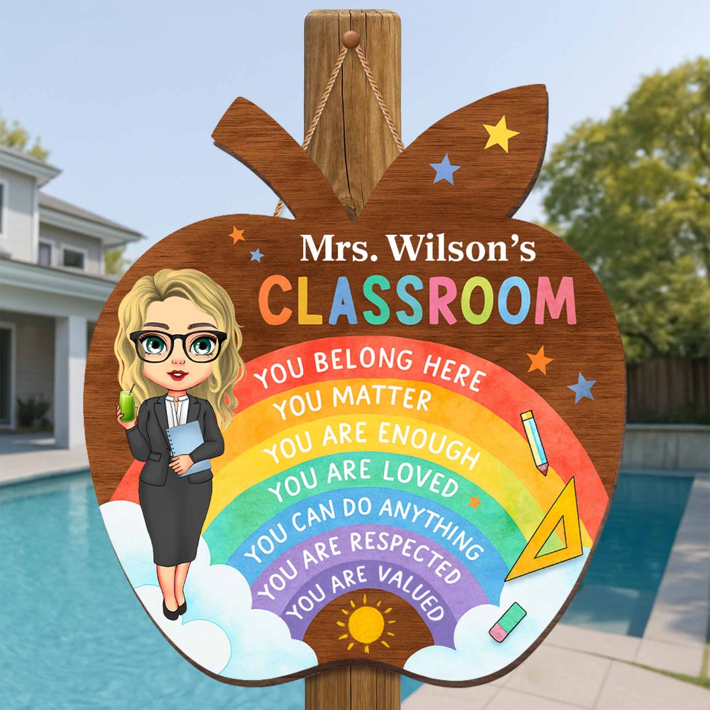 You Belong Here, Apple And Rainbow Teacher Sign