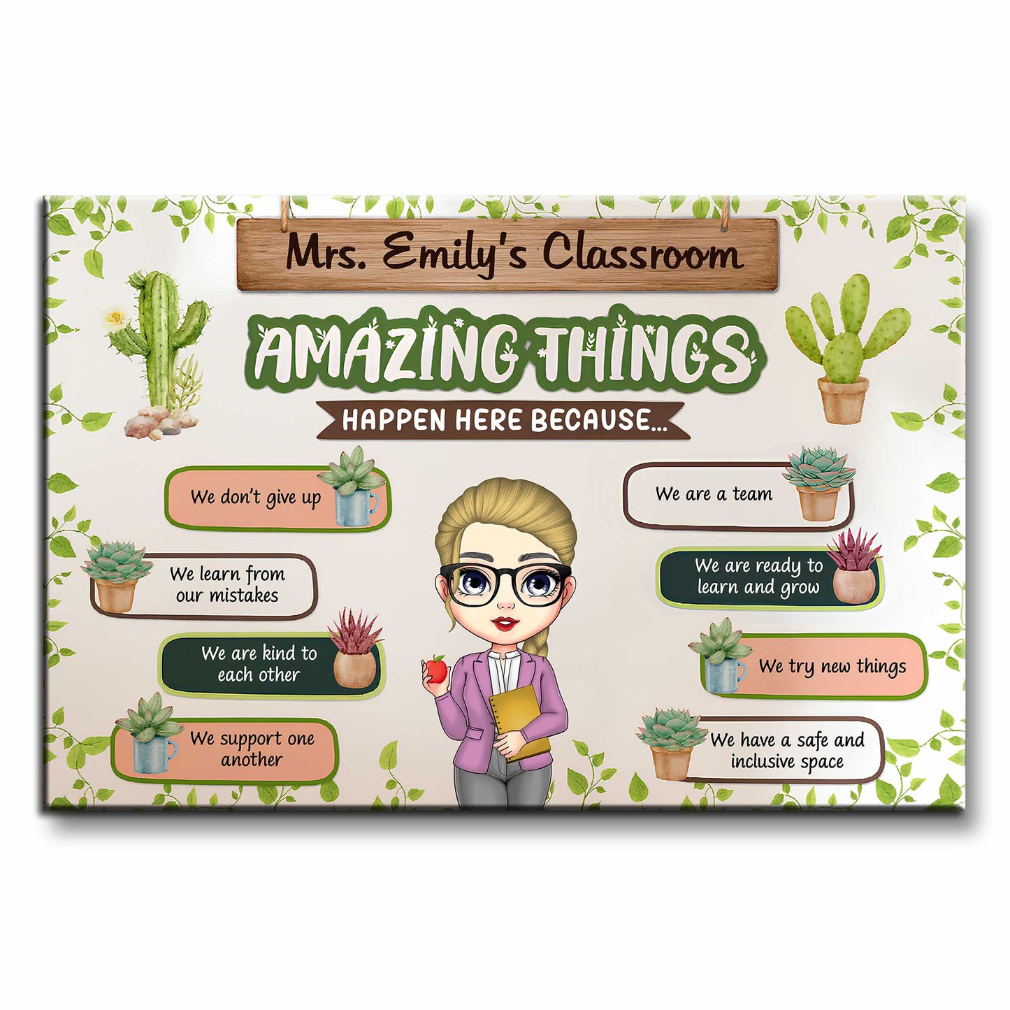 Amazing Things Happen Here Classroom Decor - Personalized Custom Horizontal Poster - TEACH035_HPOS