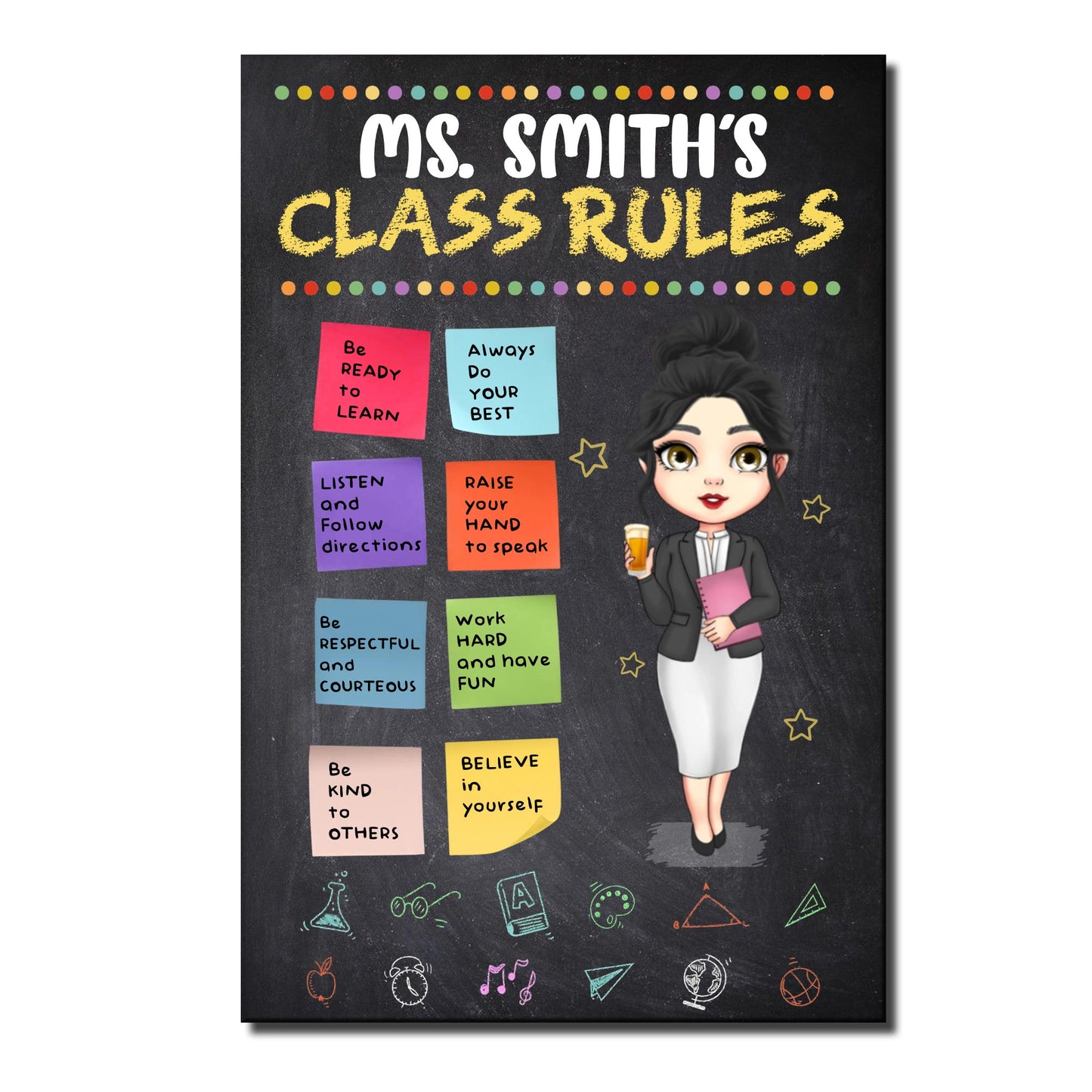 Ms. Smith's Class Rules Blackboard With Animated Teacher