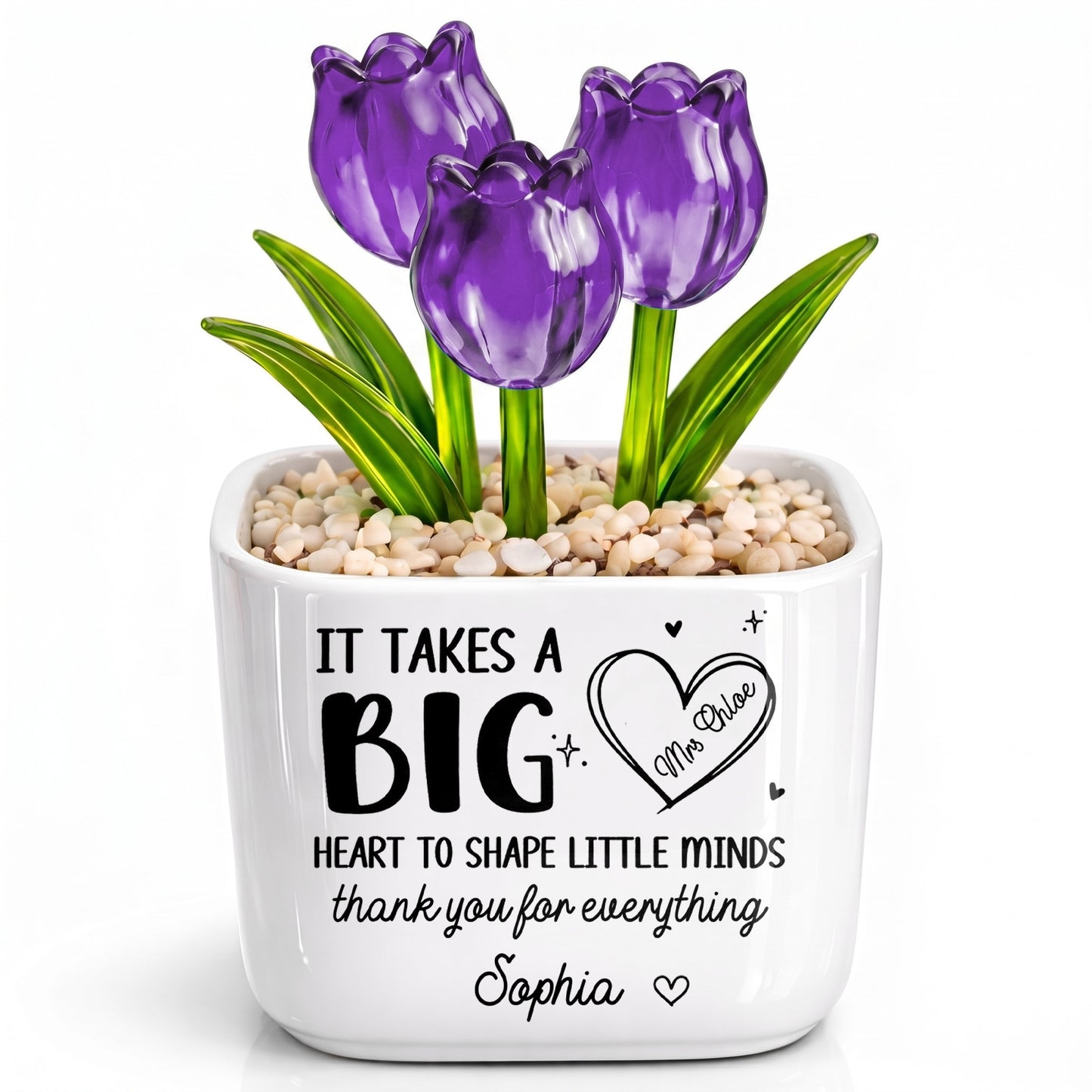 It Takes A Big Heart To Shape Little Minds Tulip Flowers - Personalized Custom Glass Everlasting Tulips - TEACH162_GLATU
