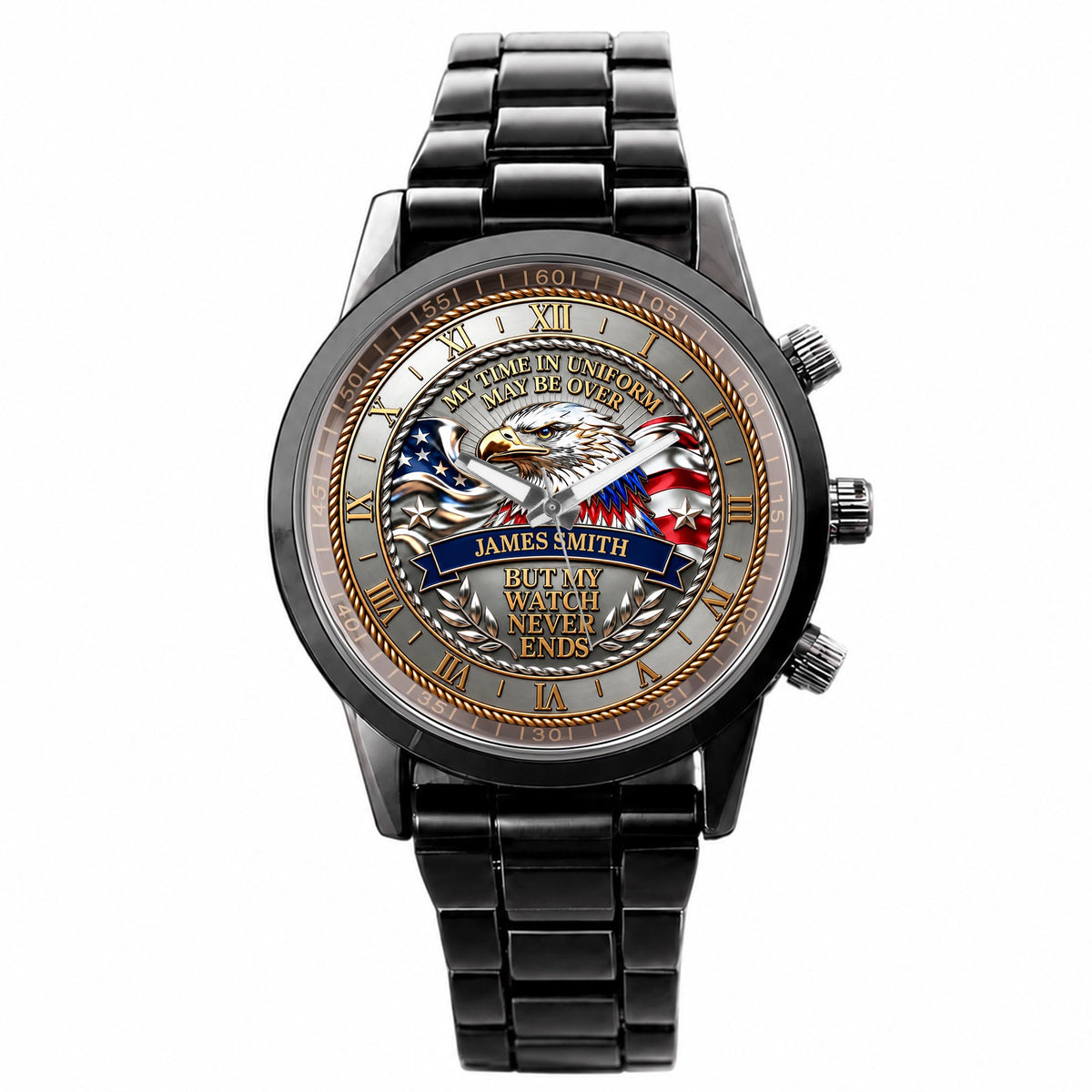 My Time In Uniform May Be Over Eagle American Flag - Personalized Custom Men's Watch - VTR049_CUMWA