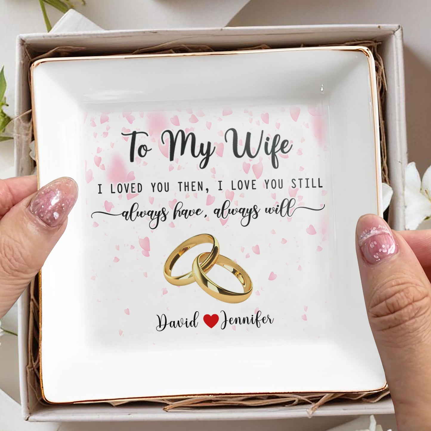 Wedding Anniversary Gift Featuring Wedding Rings And Hearts