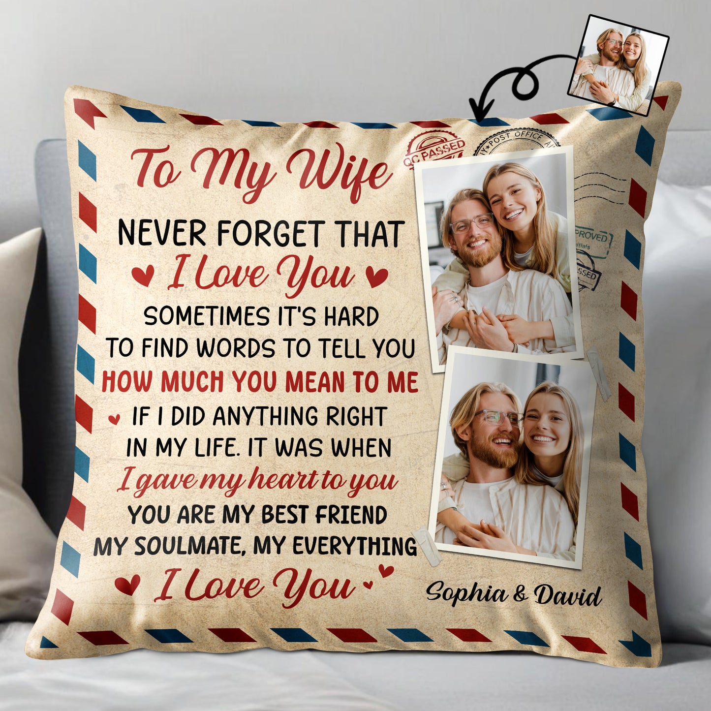 Almohada "A mi esposa, amor y compromiso sincero" - Almohada personalizada con relleno incluido - WIF043_PLW