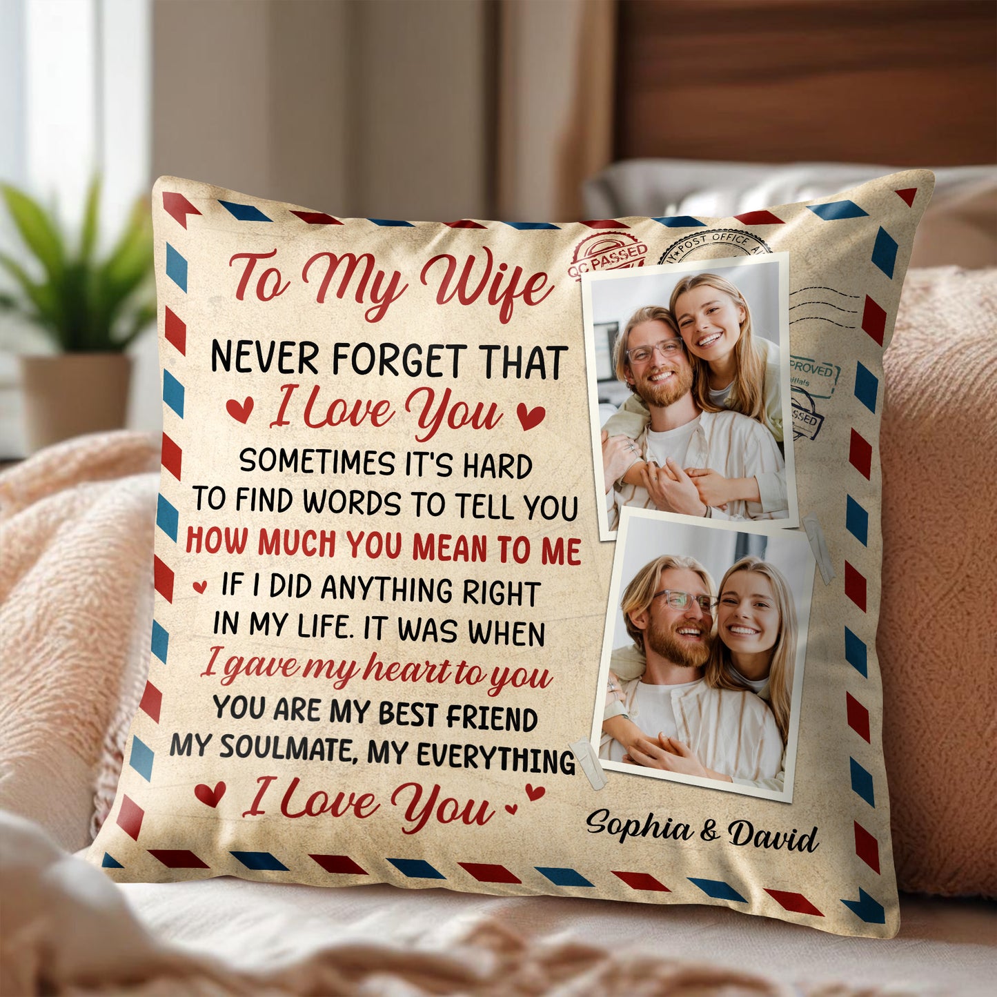 To My Wife Love And Heartfelt Commitment Pillow