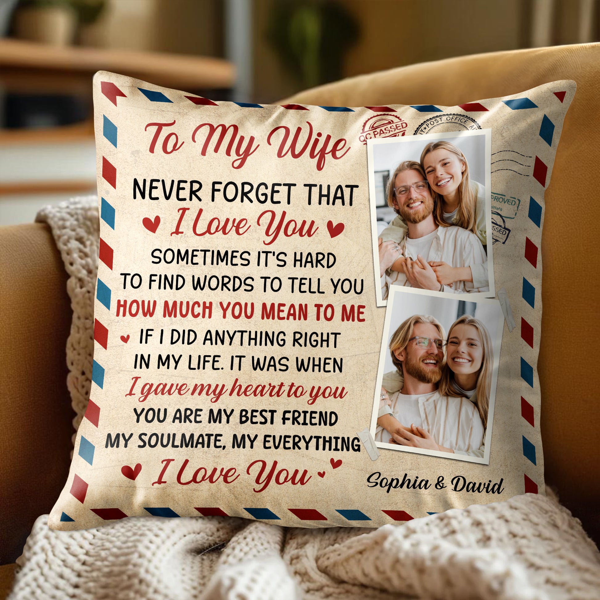 To My Wife Love And Heartfelt Commitment Pillow