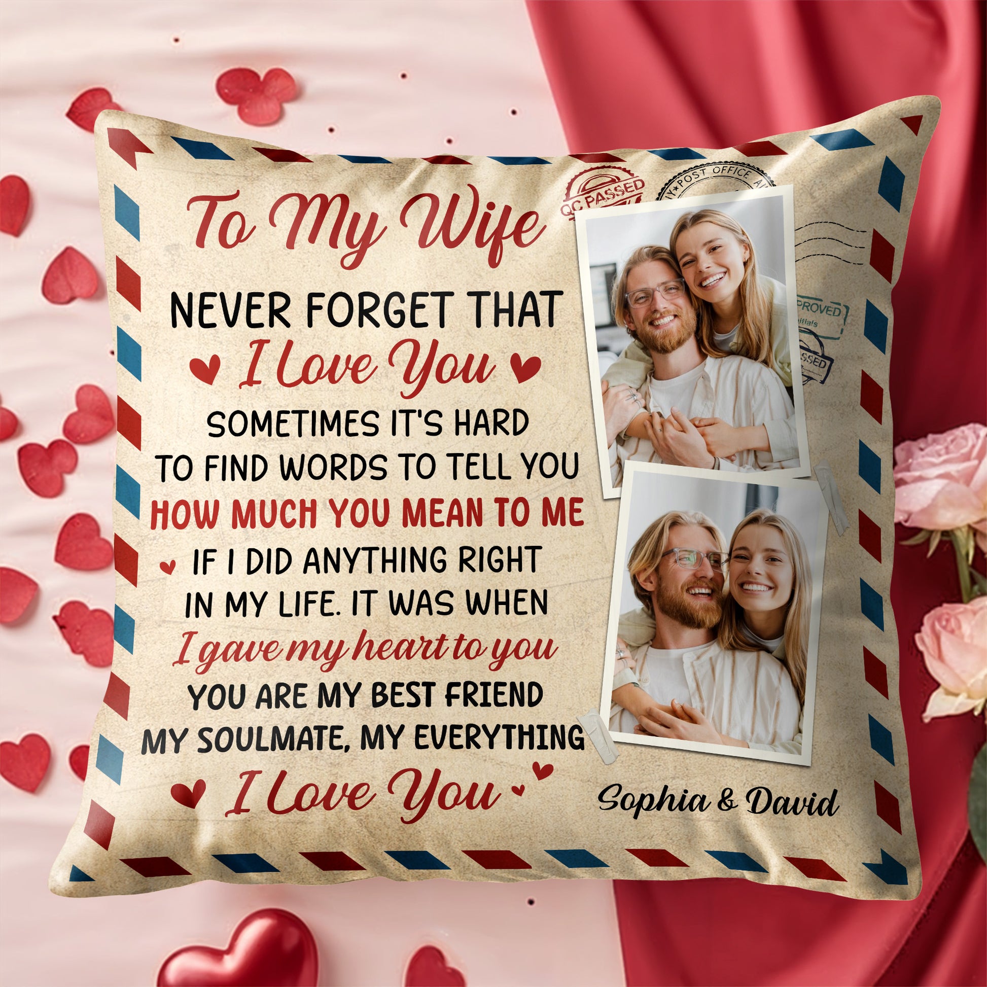 To My Wife Love And Heartfelt Commitment Pillow