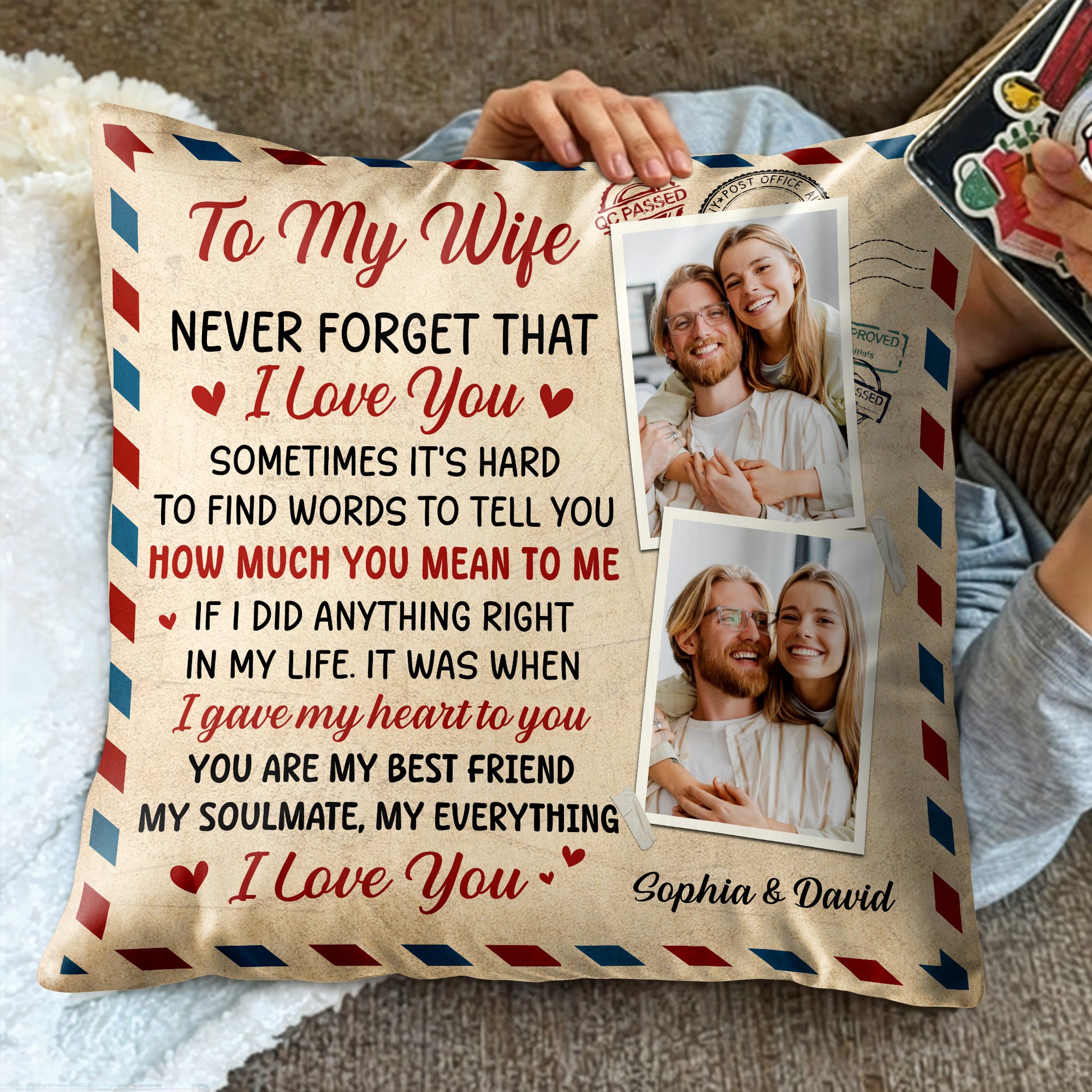 To My Wife Love And Heartfelt Commitment Pillow