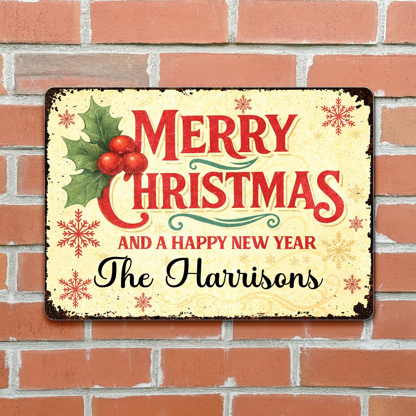 Merry Christmas And A Happy New Year With Holly And Snowflakes