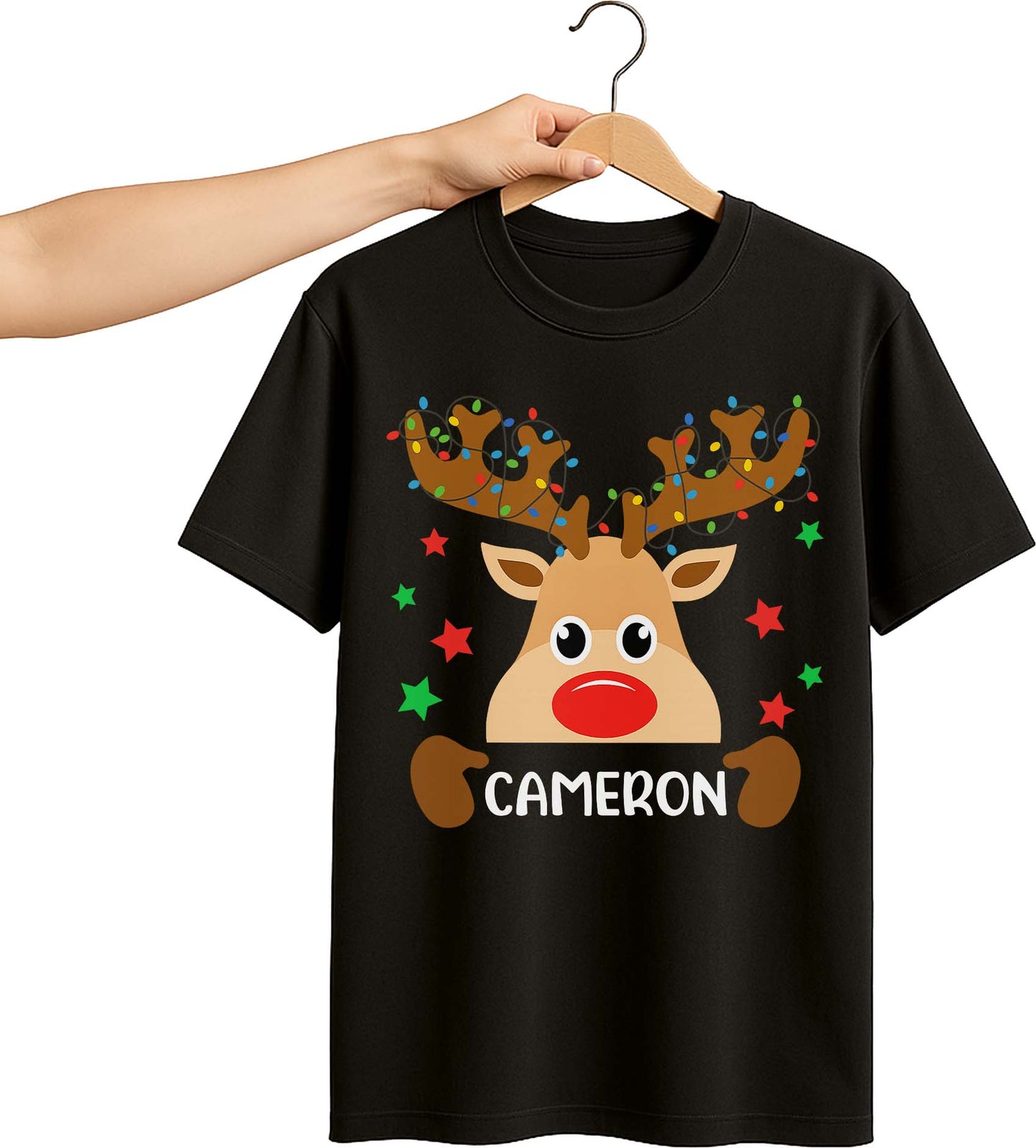 Personalize Your Festive Reindeer T-Shirt With Name