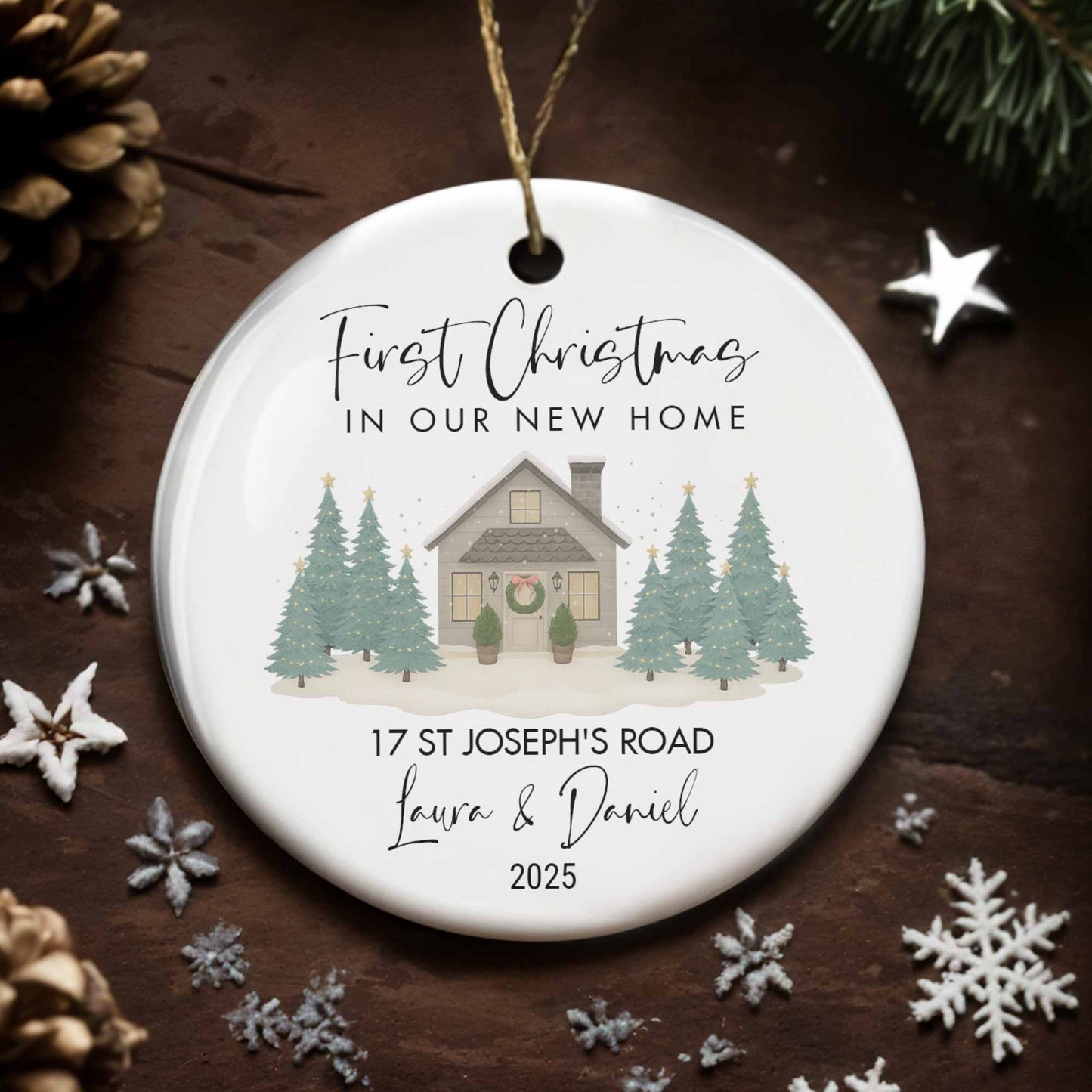 First Christmas In Our New Home With House And Trees