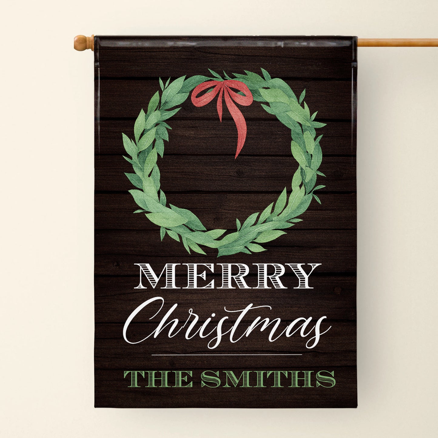 Merry Christmas Wreath On Wooden Background
