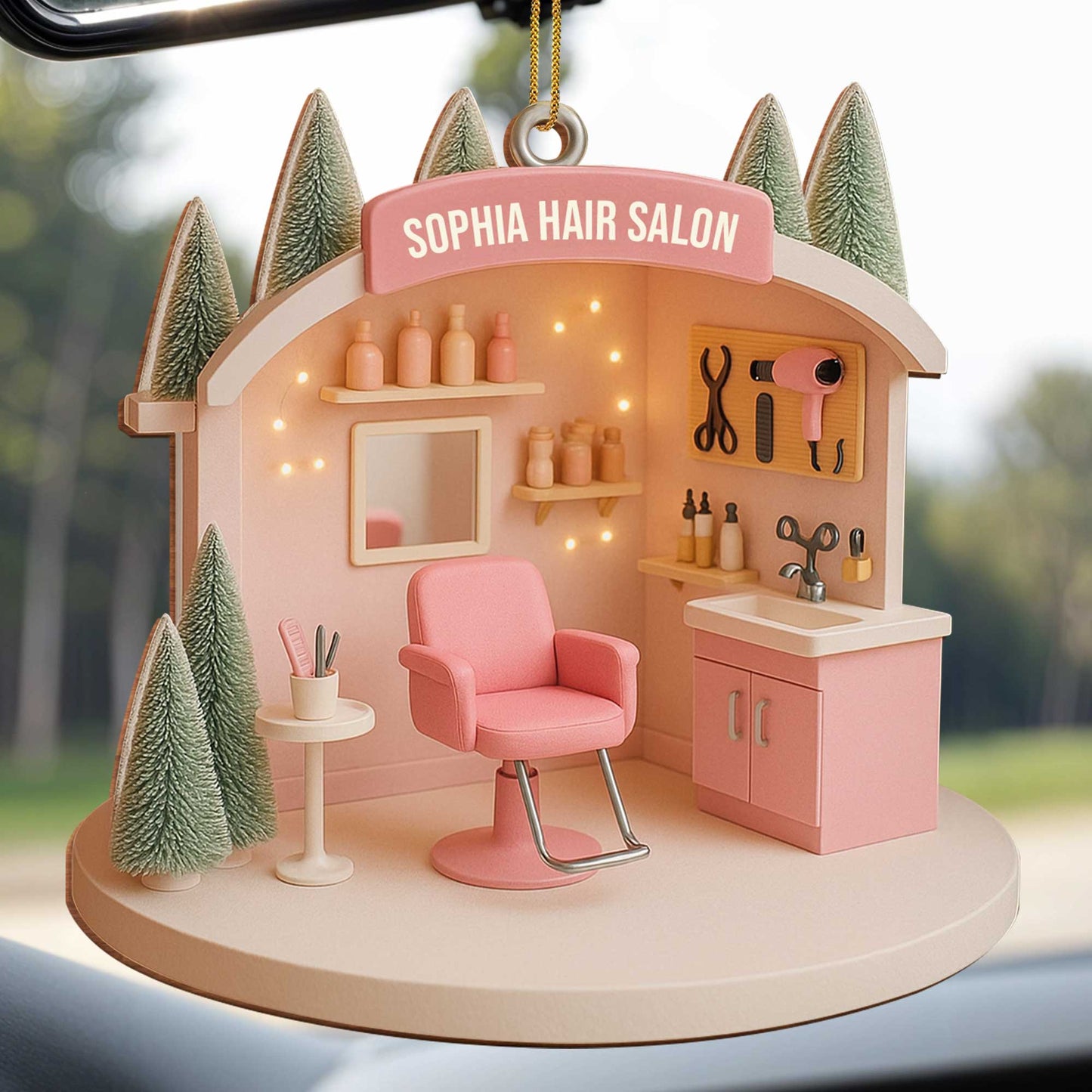 Customizable Salon-Themed Ornament Featuring Salon Chair and Tools