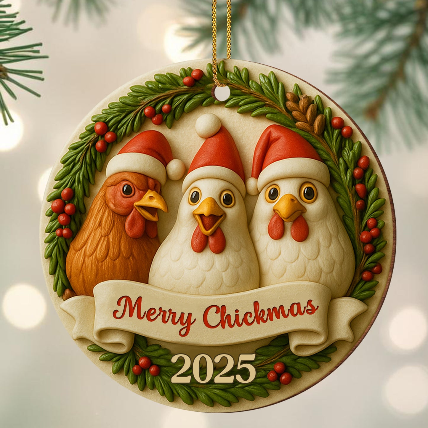 Merry Chickmas With Chickens In Santa Hats