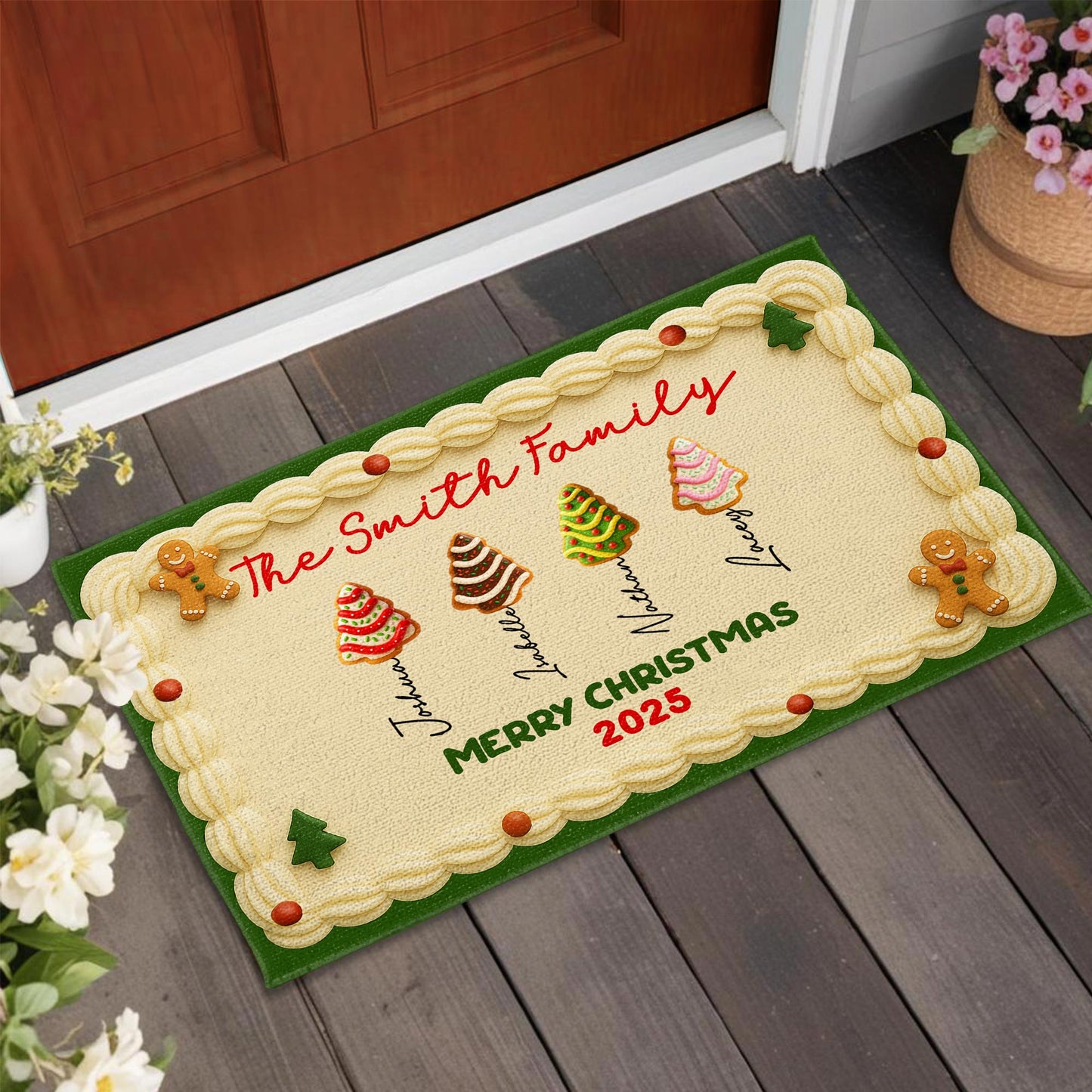 Merry Christmas Gingerbread Man And Christmas Trees