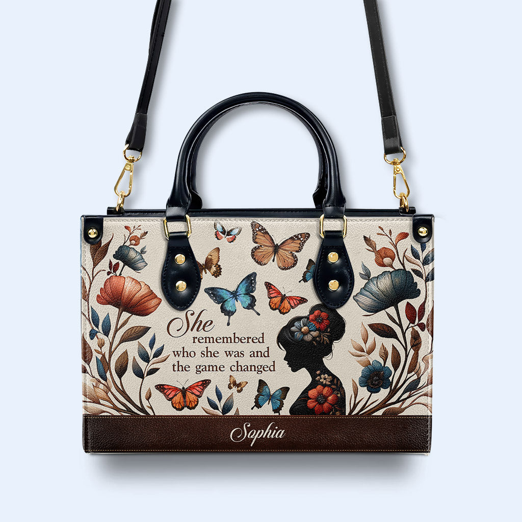 She Remembered - Butterflies - Personalized Leather Handbag - AG8 btf_remember_3