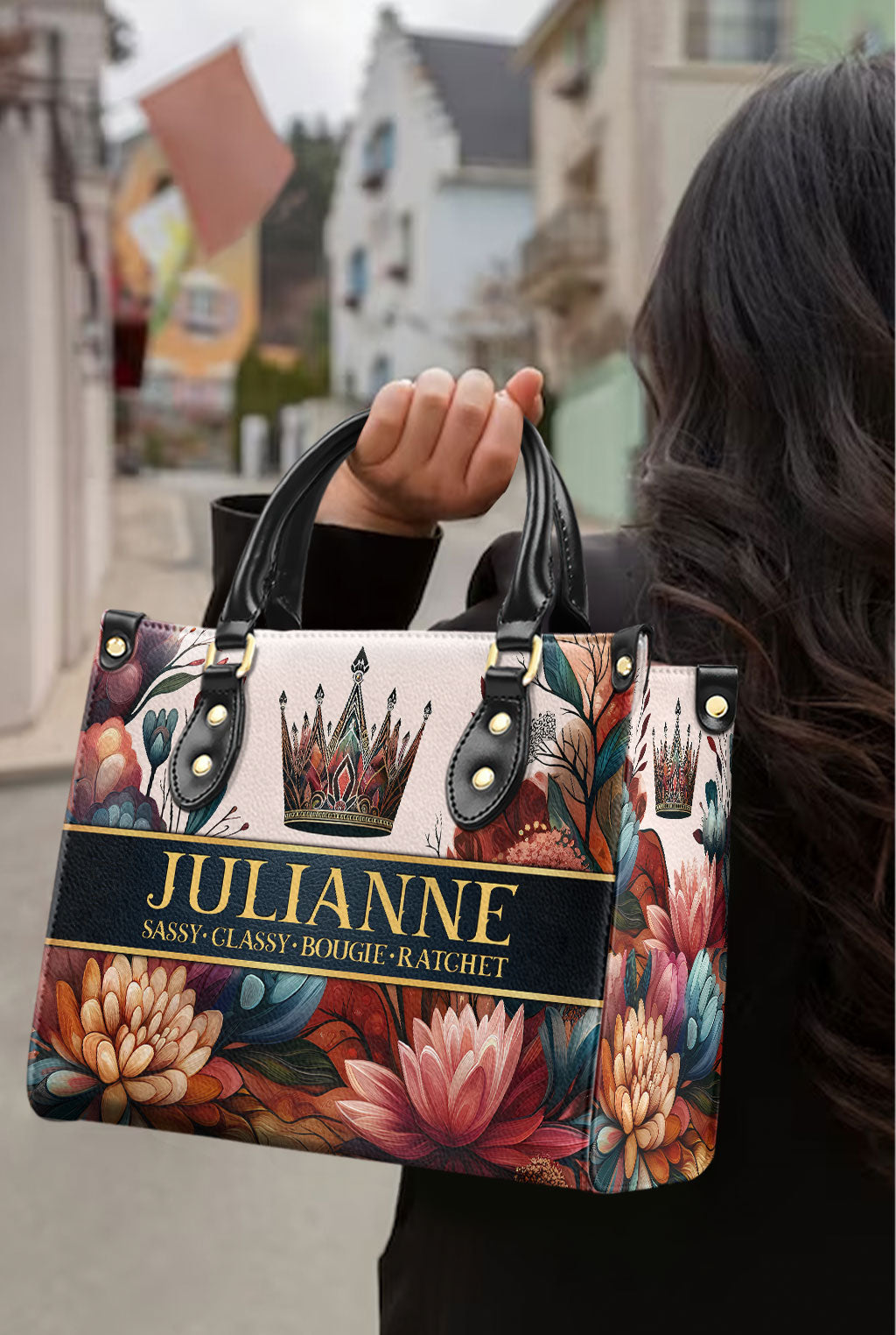 Queen Flowers - Personalized Custom Leather Handbag - queen02flowers