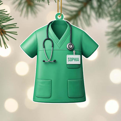 Celebrating Everyday Heroes With Custom Medical Scrub - Personalized Custom Acrylic Ornament, Christmas Gift - COL010_ACO