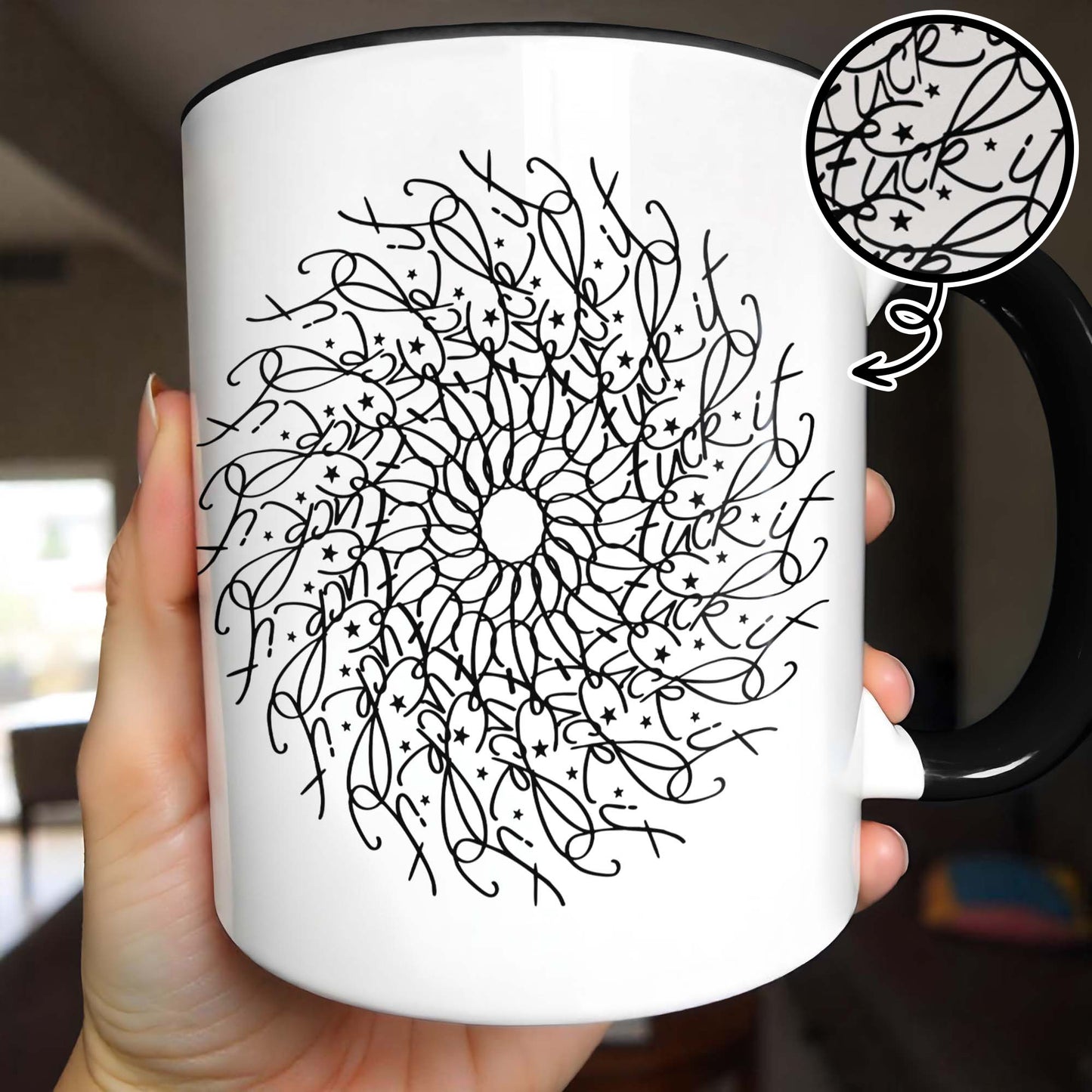 Taza con diseño intrincado de mandala floral - Taza personalizada con acento - FAM359_AMUG