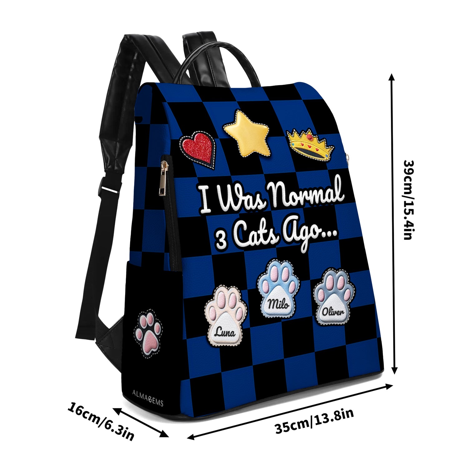 Personalized Leather Backpack - Custom Pet Names - "I Was Normal" Design - BP_CAT10