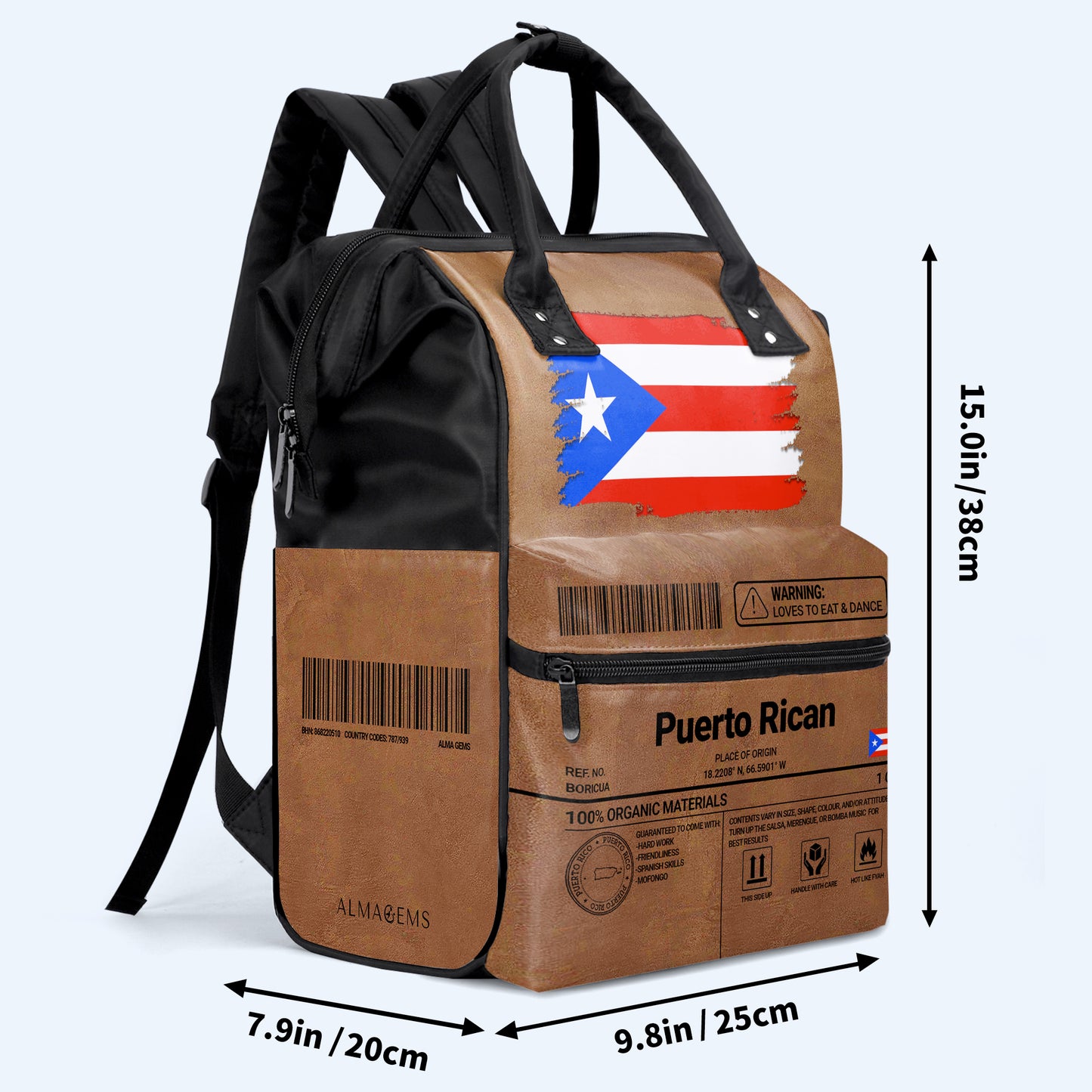 Puerto Rican Nutrition Facts - Personalized Custom Duckbilled Travel Backpack - LA037_DKB