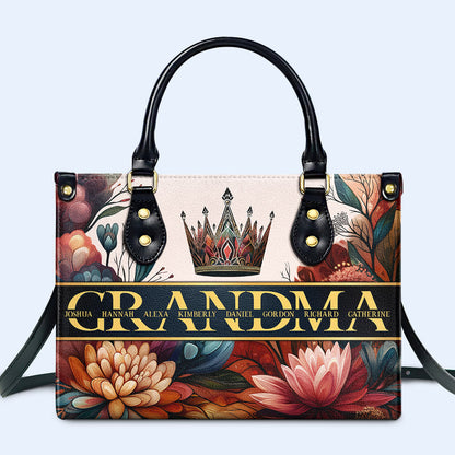 Madre Mama Grandma Abuela Nana Custom Kids Names Floral - Personalized Custom Leather Handbag - FM015_HB