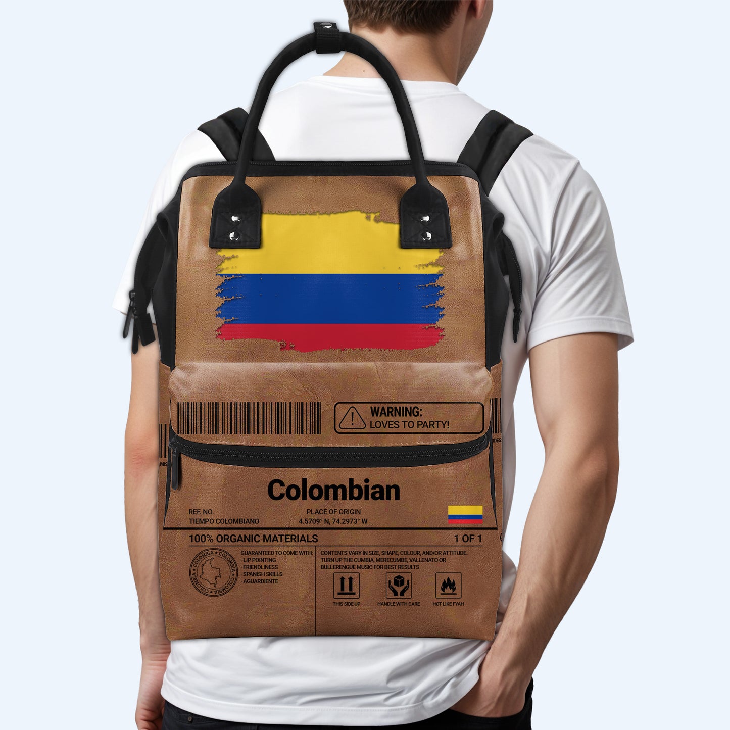 Colombia Nutrition Facts - Personalized Custom Duckbilled Travel Backpack - HS061_DKB