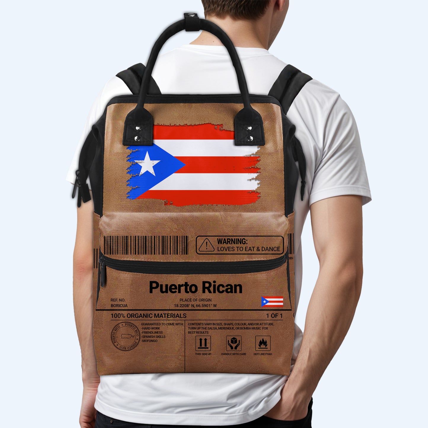 Puerto Rican Nutrition Facts - Personalized Custom Duckbilled Travel Backpack - LA037_DKB