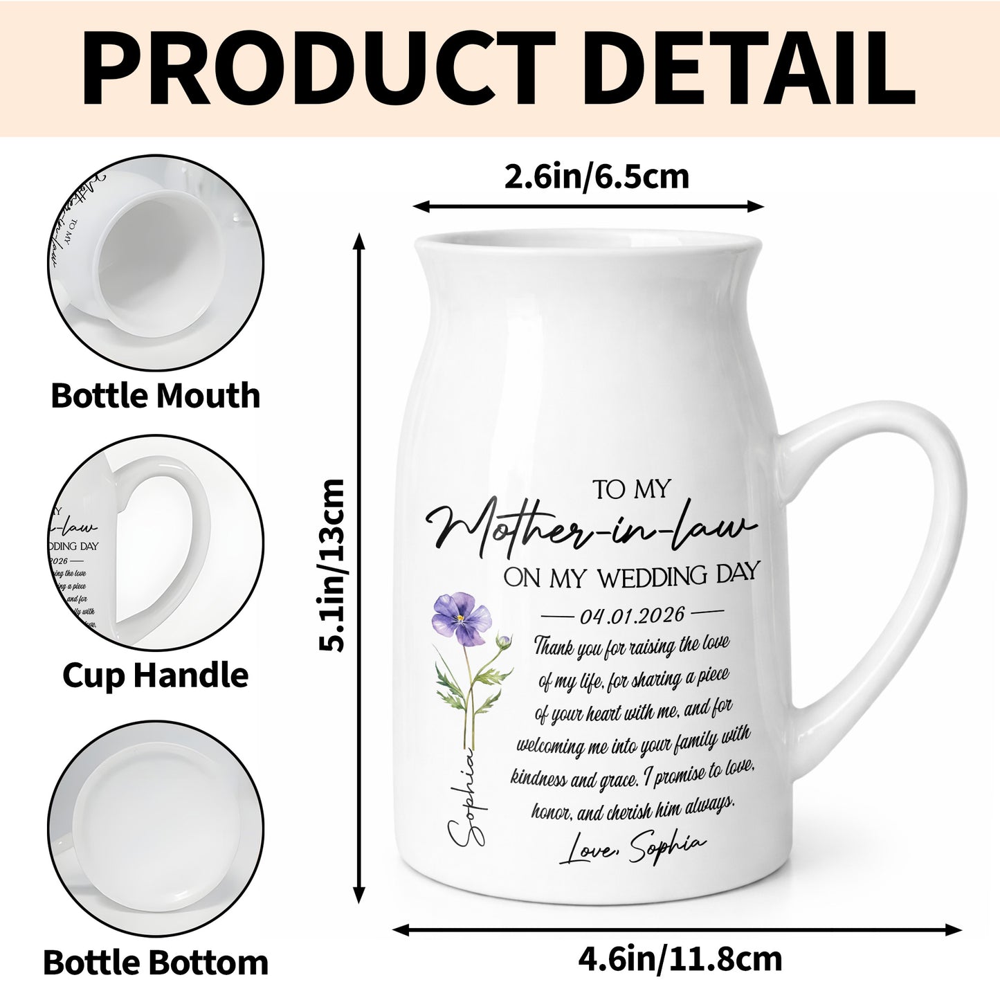 To My Mother In Law On My Wedding Day Custom Birth Month Flowers - Personalized Ceramic Flower Vase - MOLA010_CEV