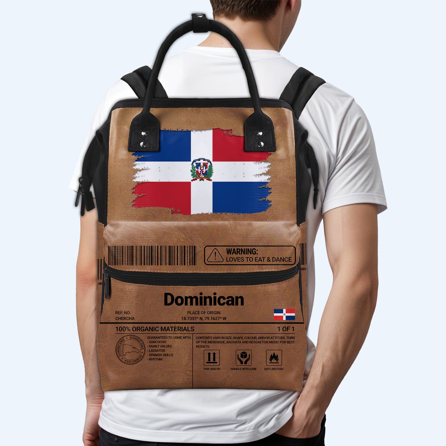 Dominican Nutrition Facts - Personalized Custom Duckbilled Travel Backpack - HS060_DKB