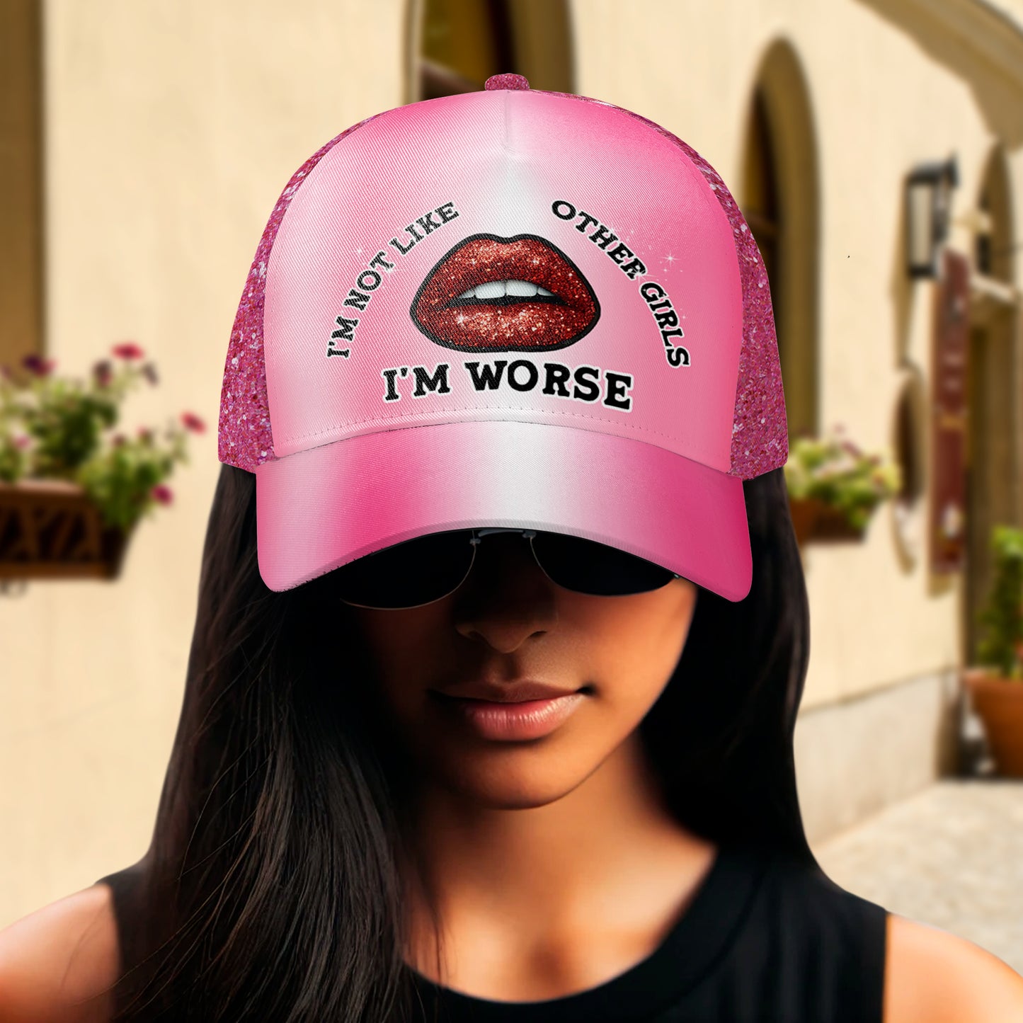 No soy como las demás chicas. Soy peor. Gorra de béisbol personalizada con estampado integral. DG027_BAC