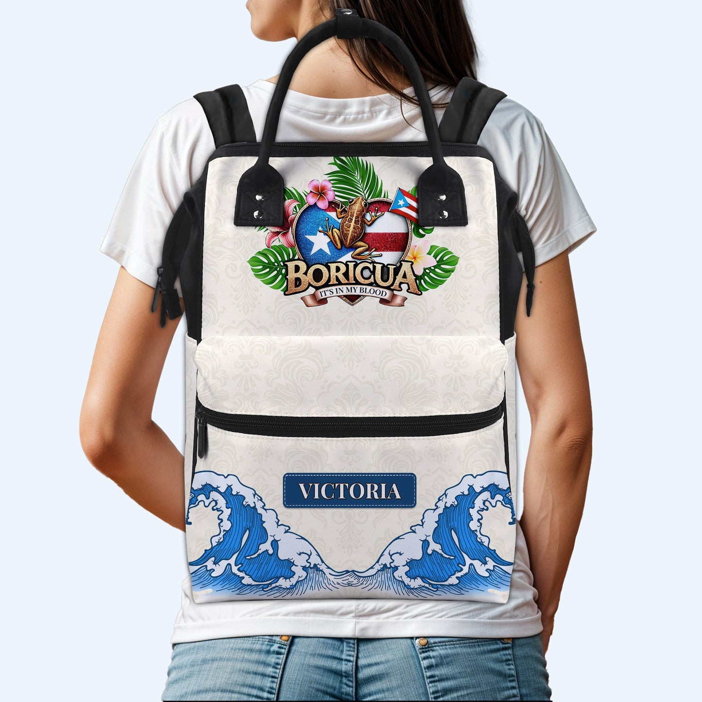 BORICUA. IT'S IN MY BLOOD - Personalized Custom Duckbilled Travel Backpack - LA023_DKB