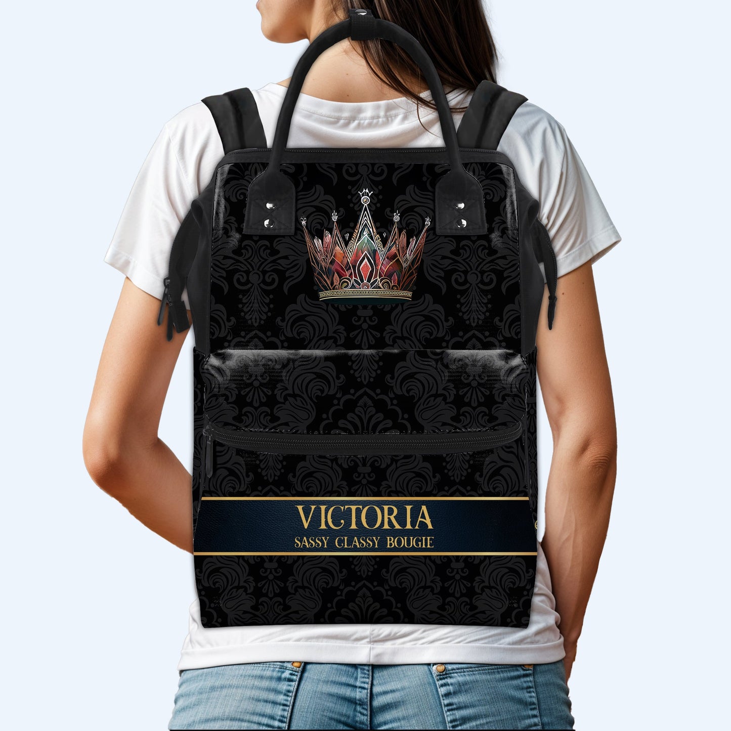 Queen Black - Personalized Custom Duckbilled Travel Backpack - DG005_DKB