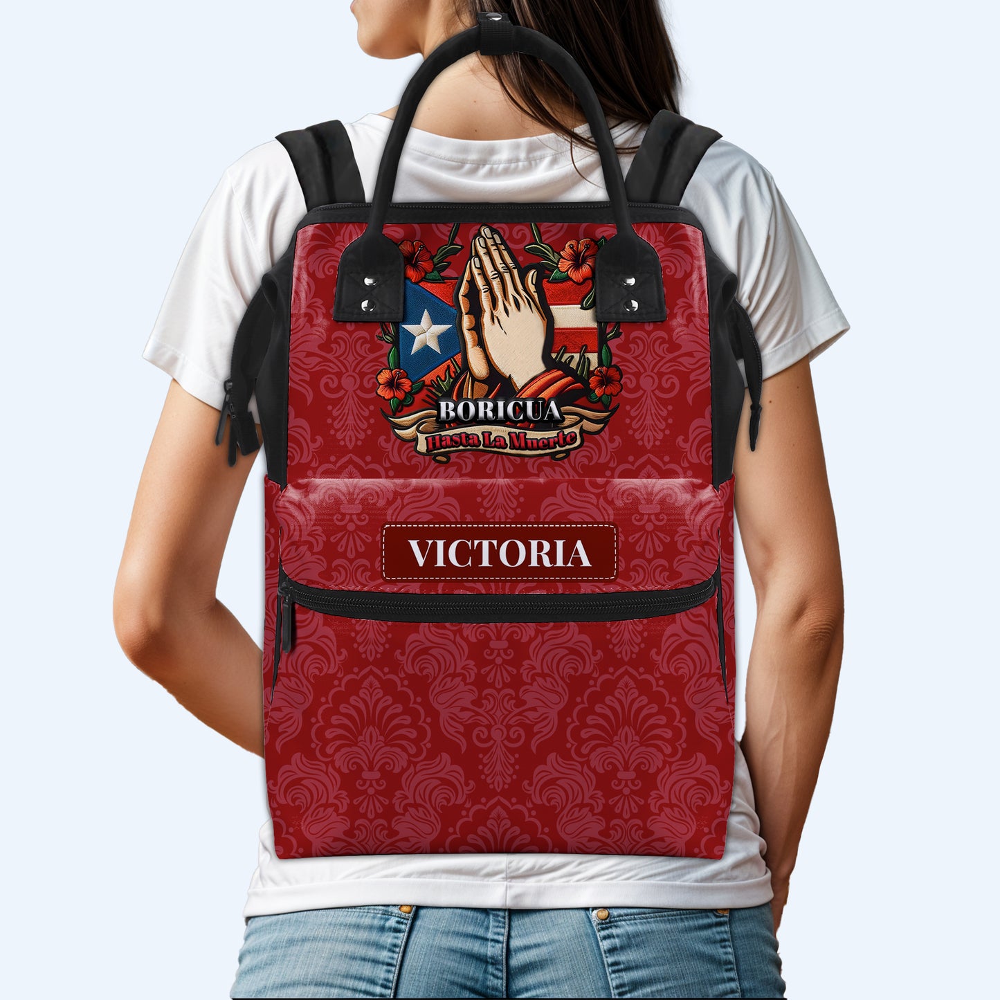 Boricua. Hasta La Muerte - Personalized Custom Duckbilled Travel Backpack - HS019_DKB