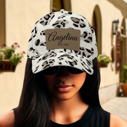 Gorra con estampado de leopardo - Gorra personalizada personalizada, gorra de béisbol con estampado integral - DG032_BAC