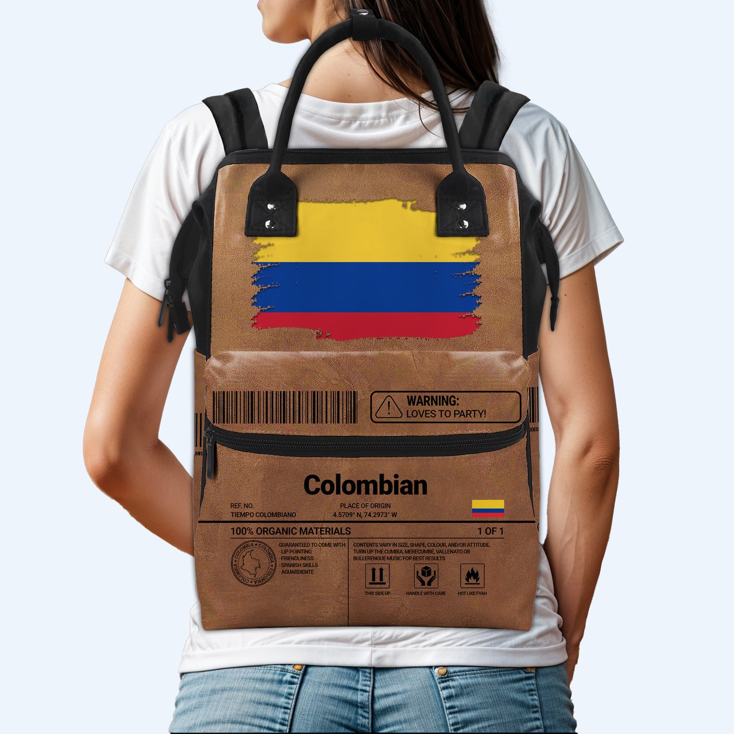 Información nutricional de Colombia - Mochila de viaje personalizada con diseño de pico de pato - HS061_DKB