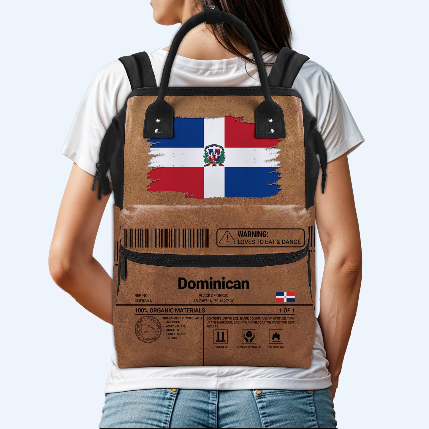 Dominican Nutrition Facts - Personalized Custom Duckbilled Travel Backpack - HS060_DKB