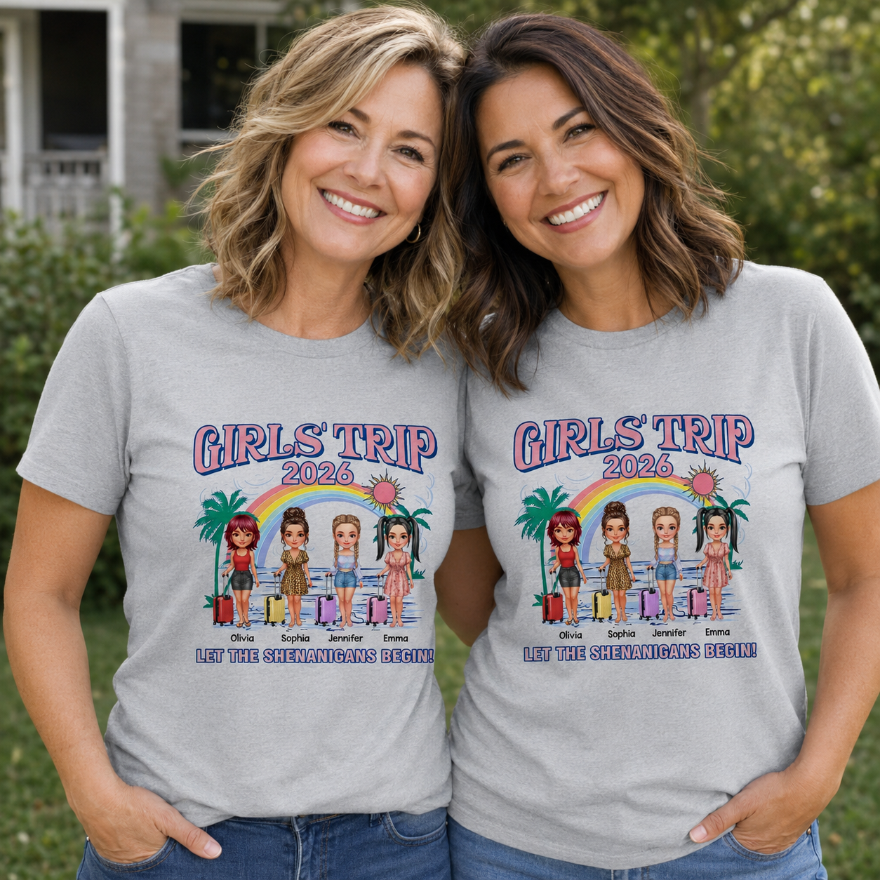 Girls Trip Let The Shenanigans Begin Beach Rainbow And Suitcases - Personalized Custom Unisex T-shirt, Hoodie - BST682_WBAS