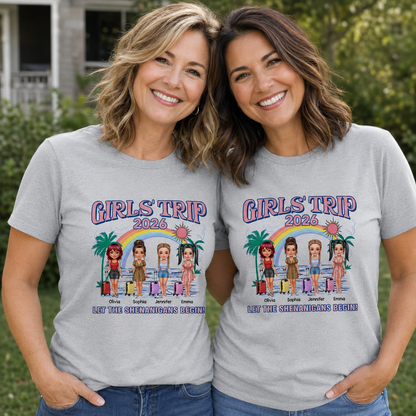 Girls Trip Let The Shenanigans Begin Beach Rainbow And Suitcases - Personalized Custom Unisex T-shirt, Hoodie - BST682_WBAS
