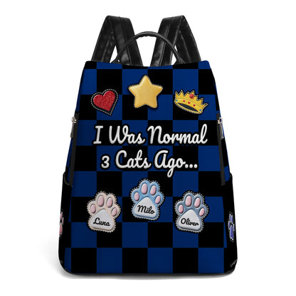 Personalized Leather Backpack - Custom Pet Names - "I Was Normal" Design - BP_CAT10