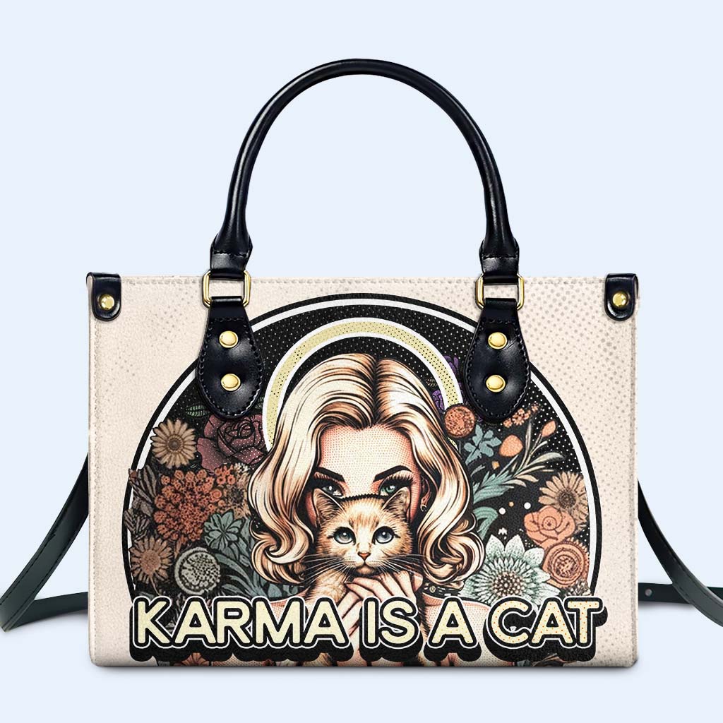 Karma Is A Cat - Personalized Leather Handbag For Cat Lovers - LL16