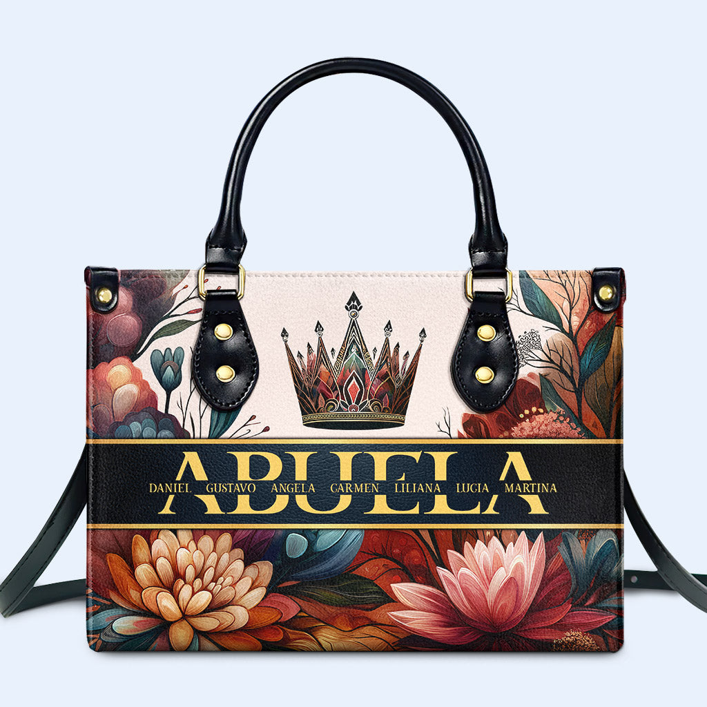 Madre Mama Grandma Abuela Nana Custom Kids Names Floral - Personalized Custom Leather Handbag - FM015_HB